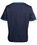 A navy unisex scrub top featuring contrast detailing on the sleeves and a simple, plain back design.