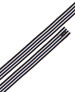 A striped apron strap in black, blue, and white, featuring two long pieces with a cut end.