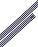A navy and light blue striped cross back apron strap with a logo. Suitable for workwear use.