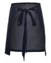 A denim waist apron in dark blue featuring a tie strap and an incorporated logo.