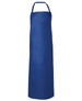 A blue vinyl apron, 120x90 cm, featuring a simple design and an adjustable neck strap. It has a logo on it.