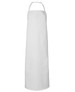 A white vinyl apron hangs straight down, featuring a neck loop and no visible pockets or embellishments.