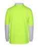 A long-sleeve polo shirt in high visibility yellow with grey sleeves, featuring a logo on the chest.