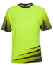 A short-sleeved work tee in bright yellow with a pocket and dark green accents. Features logo branding.