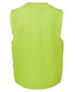 A high-visibility yellow safety vest with a plain back, featuring side pockets and a simple design.