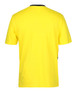 A yellow crew neck cotton T-shirt with a solid colour design and a logo on the side.