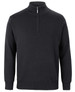 A black men's knitted jumper with a half-zip collar and long sleeves, featuring a subtle logo.