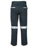 Work trousers in dark green with reflective tape on the legs. Features pockets and a logo on the waistband.