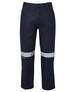 Navy work trousers featuring reflective tape accents, designed for visibility and safety. Includes a logo on the leg.