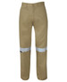 Light brown work trousers featuring reflective tape along the legs, designed for safety and visibility.