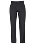 A pair of black trousers made from stretch canvas, featuring a button and zip closure, and styled with pockets.