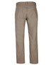 A pair of khaki stretch canvas trousers with a simple design and visible back pockets. Features a small logo.