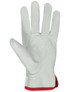 A pair of black and natural gloves with a vented design and red trim, featuring a textured palm.