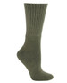 A green sock with a ribbed design, featuring a rounded toe and reinforced heel. Includes a branding logo.