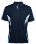 A navy blue polo shirt featuring light blue accents and a logo, designed for sporty looks.