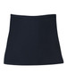 A black skort with a flared design and elastic waistband. It features a logo on the waistband.
