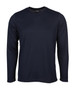 A long-sleeve T-shirt in navy blue with a round neck and a branded label inside.