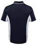 A navy blue polo shirt with white accents and a logo on the back. Suitable for casual or sports wear.