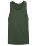 A green singlet with a classic tank top design and a logo on the upper inner neck.