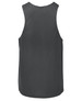 A dark grey singlet featuring a regular fit and a smooth design. It has a branding logo on the back.