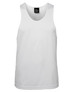 A white Podium Poly Singlet featuring a wide neckline and a simple design, with a branding label at the neck.