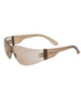 Sunglasses in a light brown colour with a sleek design and a logo on the side.