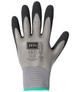 A waterproof glove featuring a grey body, black latex coating, and textured fingertips, with a logo on the palm.