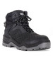 A black waterproof boot featuring a rugged design, sturdy sole, and textured mesh upper, with branding visible.