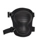 A black knee pad with adjustable straps and a textured protective surface. It features a logo on the design.