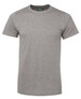 A grey fitted T-shirt with short sleeves and a round neckline, featuring a logo.