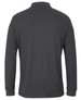 A long-sleeve polo shirt in dark grey, featuring a collar and a logo.