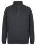 A dark grey 1/2 zip sweatshirt with a high collar and a zipper, featuring a brand logo.