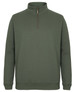 A green brass 1/2 zip jumper with long sleeves and a stand-up collar. It features a zip closure and has a logo.