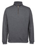 A dark grey 1/2 zip sweatshirt with a high collar and a zippered fastening, featuring a branding logo.