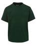 A green kids' T-shirt featuring a round neck and short sleeves, with a logo at the neckline.