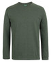A long-sleeved t-shirt in a dark green colour, featuring a crew neck and a logo on the collar.