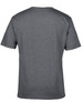 A grey V-neck t-shirt with short sleeves, featuring a plain back design and a logo.