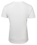 A white V-neck T-shirt with short sleeves, featuring a plain back design and a logo at the neck.