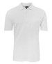 A white polo shirt with a collar and a pocket, featuring a logo on the collar.