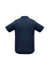 A navy short sleeve polo shirt featuring a logo on the back side. Suitable for casual wear.