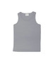 A grey micromesh singlet featuring a round neckline and wide shoulder straps, with a logo label.