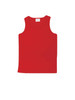 A red micromesh singlet featuring a round neckline and no sleeves, with a logo at the neck area.
