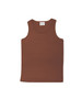 A brown micromesh singlet for kids, featuring a plain design and a label at the neckline.