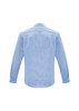 A light blue long sleeve button-up shirt with a back yoke and logo detail.