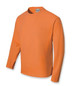 An orange long sleeve tee shirt for unisex adults, featuring a classic crew neck design and a logo.
