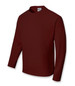 A long sleeve tee shirt in rich burgundy with a round neck. Features a brand logo.