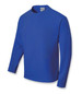 A long sleeve tee shirt in bright blue, featuring a round neckline and a logo on the label.