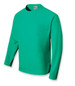 A bright green long sleeve tee shirt designed for kids, featuring a simple style and a round neck.