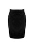 A black women's skirt with a tailored design, featuring pockets and a waistband. Contains a logo.