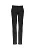 A pair of black chino pants for women, featuring a slim fit and traditional design, with a logo on the waistband.